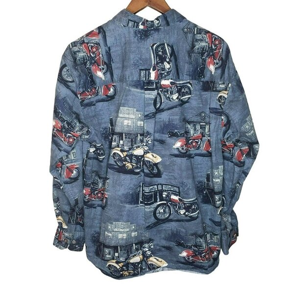 VTG Mens Classic Motorcycle Moto Shirt Button down Large Long Sleeve Cotton Bike - Picture 9 of 11